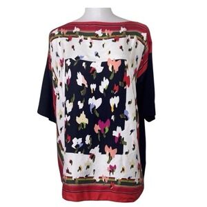 VTG Escada Scarf Print Silk Cotton Fantasy Floral Top Womens Large Red Black